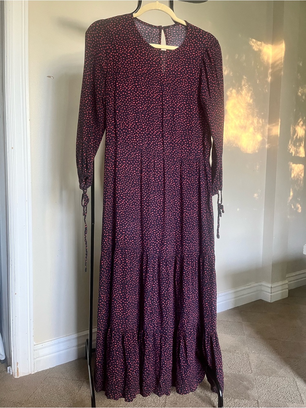Universal Thread Burgundy Midi Dress with Pink Dot Print